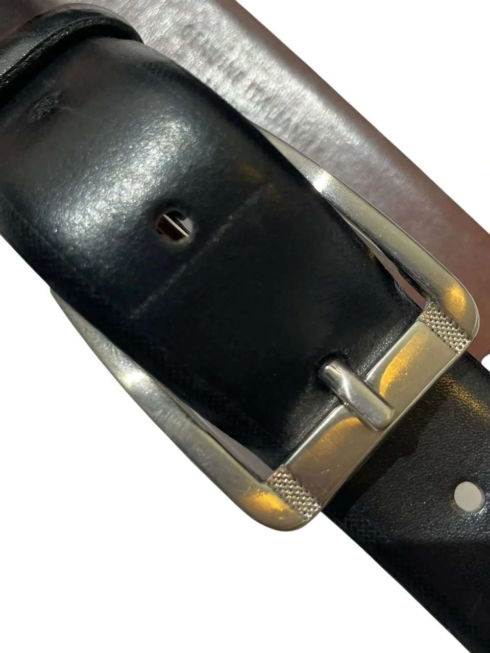 Genuine Italian Leather Made In Italy Black Mens Belt Sz 36 Silver Buckle EUC
